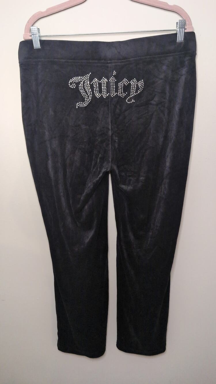 Juicy Couture Black Velour Rhinestone Juicy Pants L Y2K